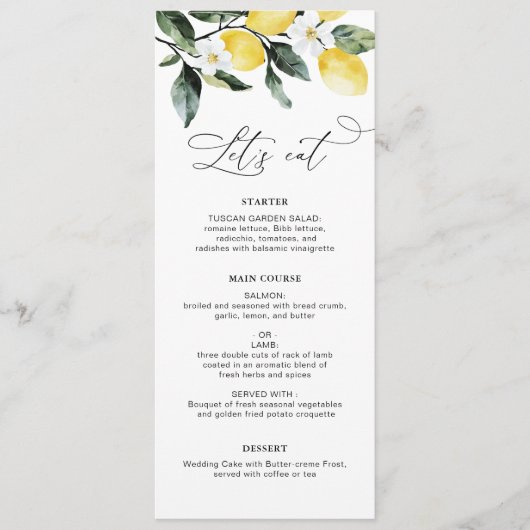 Menu Vert moderne Mariage de fleurs de citron (Devant)