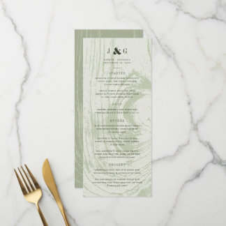 Menu Vert mousse rustique bois grain mariage printemps