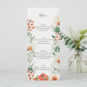 Menu Vert orange blanc Aquarelle Mariage Floral | (Debout devant)