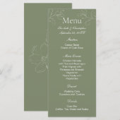 Menu Vert sauge Boho Fleurs blanches Botanique Mariage (Devant / Derrière)