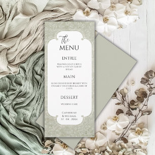 Menu Vert sauge floral élégant mariage vintage