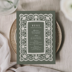 Menu Vert sauge floral mariage classique en dentelle vi
