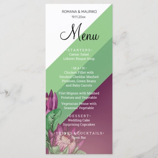 Menu Vert violet roi Protea aquarelle Art (Devant)