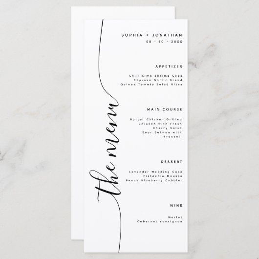 Menu Vertical Script Elegant Wedding Menu (Devant / Derrière)