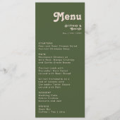 Menu Vibes rétro simples | Dîner Mariage vert olive (Devant)
