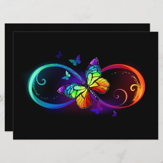 Menu Vibrant infinity with rainbow butterfly on black (Devant / Derrière)