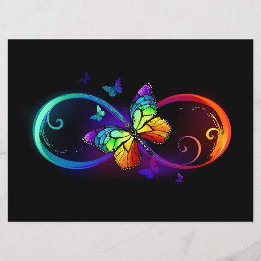 Menu Vibrant infinity with rainbow butterfly on black (Devant)