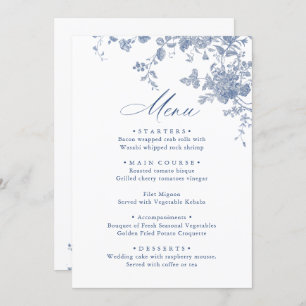 Menu Victorian Dusty Blue French Garden Floral Mariage