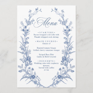 Menu Victorian Dusty Blue French Garden Floral Mariage