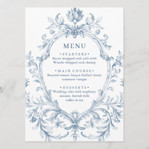 Menu Victorien Ornate Grace Floral Dusty Mariage bleu