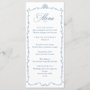 Menu Victorien Ornate Grace Floral Dusty Mariage bleu