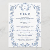 Menu Victorien Ornate Grace Floral Dusty Mariage bleu (Devant)