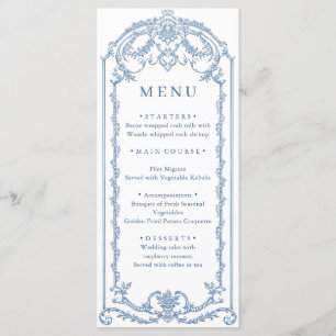 Menu Victorien Ornate Grace Floral Dusty Mariage bleu