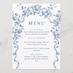 Menu Victorien Ornate Grace Floral Dusty Mariage bleu