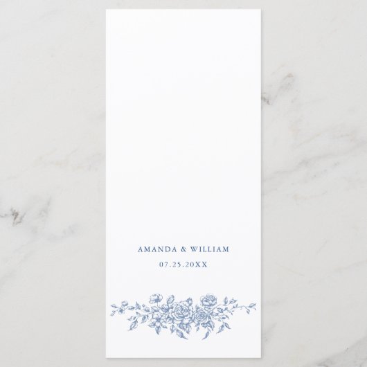 Menu Victorien Ornate Grace Floral Dusty Mariage bleu (Dos)