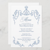 Menu Victorien Ornate Grace Floral Dusty Mariage bleu (Devant / Derrière)