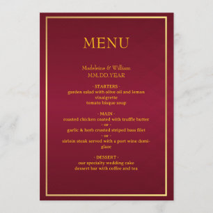 Menu Vieux Argent Bourgogne & Or Élégant