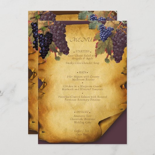 Menu Vignoble Vignoble Mariage Vieux papier (Devant / Derrière)