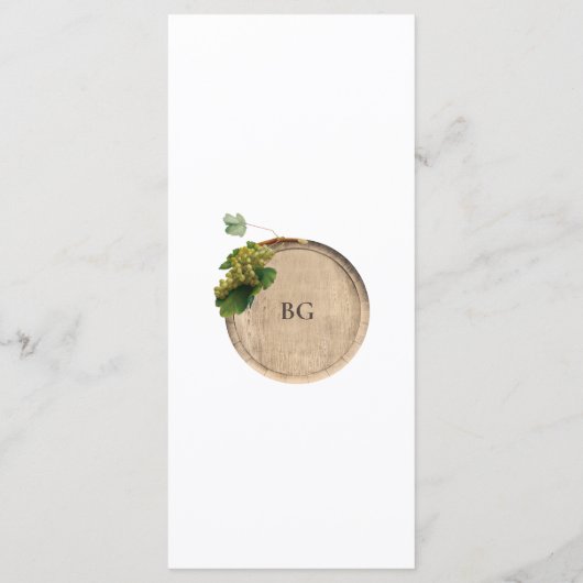 Menu Vin rustique Barrel Vignoble Mariage (Dos)