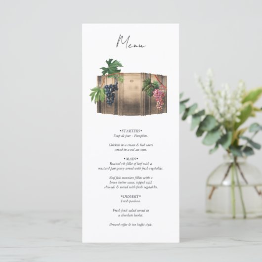Menu Vin rustique Barrel Vignoble Mariage (Debout devant)