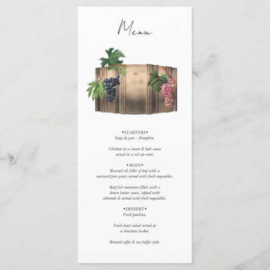 Menu Vin rustique Barrel Vignoble Mariage (Devant)