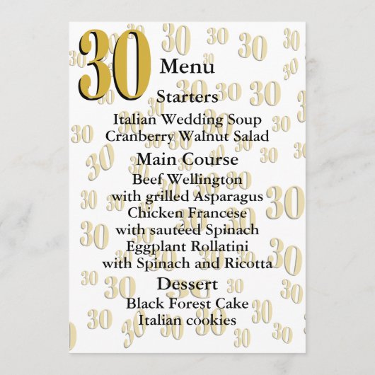 Menu Vintage 1996 Milestone 30e Anniversaire (Dos)