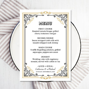 Menu Vintage Art Déco Elégant Black White Gold Mariage