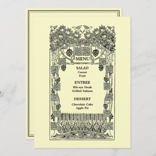 Menu vintage Art Nouveau Mariage (Devant / Derrière)