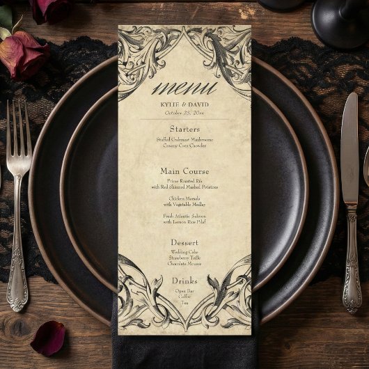 Menu Vintage Bat Until Death Black Parchment Wedding