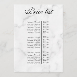 Menu Vintage Beauty Salon Price List
