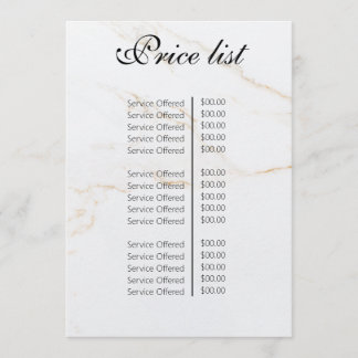 Menu Vintage Beauty Salon Price List