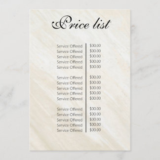 Menu Vintage Beauty Salon Price List