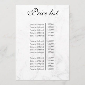 Menu Vintage Beauty Salon Price List