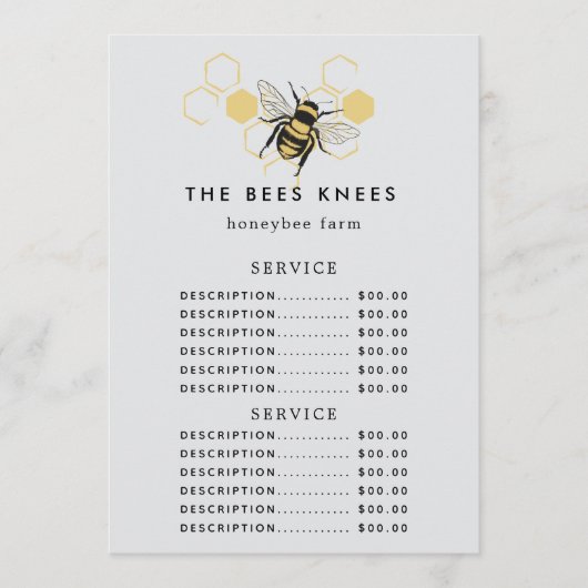 Menu Vintage Beekeeping & Honeybee Farm Business (Devant)