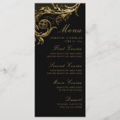Menu vintage Black Gold Floral Mariage damassé (Devant)