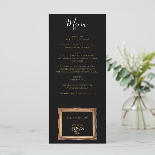 Menu Vintage Black & Gold Mariage (Debout devant)