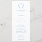 Menu Vintage Bleu Monogramme Crest Floral Mariage (Devant)