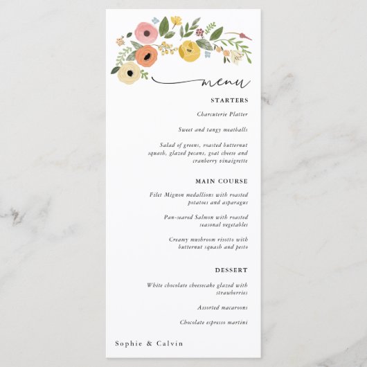 Menu vintage Boho Floral Mariage (Devant)