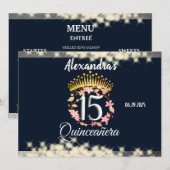 Menu Vintage Boho Navy Silver Quinceañera (espagnol) (Devant / Derrière)