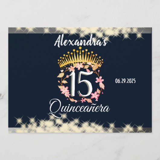 Menu Vintage Boho Navy Silver Quinceañera (espagnol) (Devant)