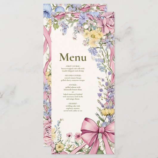 Menu Vintage cadre fleuri mariage (Devant / Derrière)