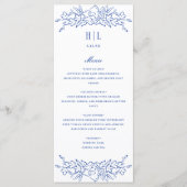 Menu Vintage Cadre Floral Bleu Mariage élégant (Devant)