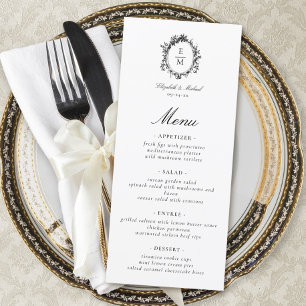 Menu Vintage Crest Monogramme Botanique Mariage officie