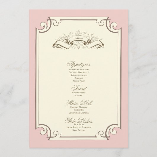 menu {vintage} de mariage (Devant)