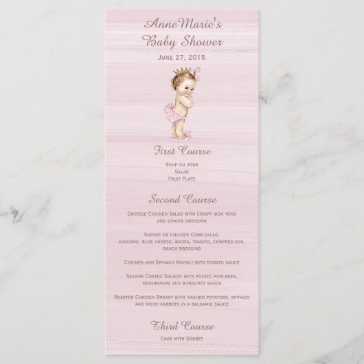 Menu vintage de princesse baby shower (Devant)