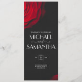 Menu Vintage écarlate rouge rose pétale mariage (Devant)