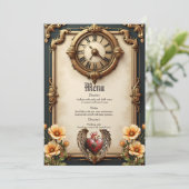 Menu Vintage elegance: an elegant clock and heart. (Debout devant)