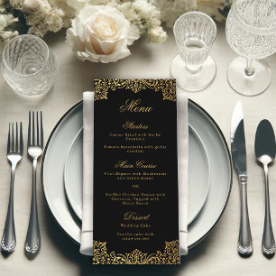 Menu Vintage Elegant Black Gold Script Mariage antique
