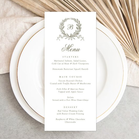 Menu vintage Élégant Chêne Olive Botanique Wreath 