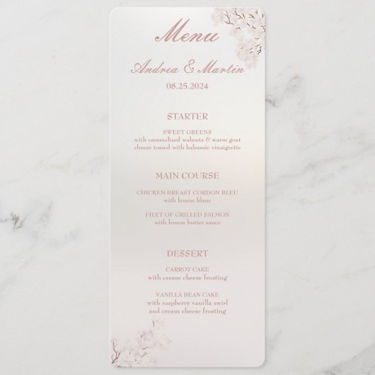 Menu Vintage Elegant Pearl Romance Mariage (Devant)